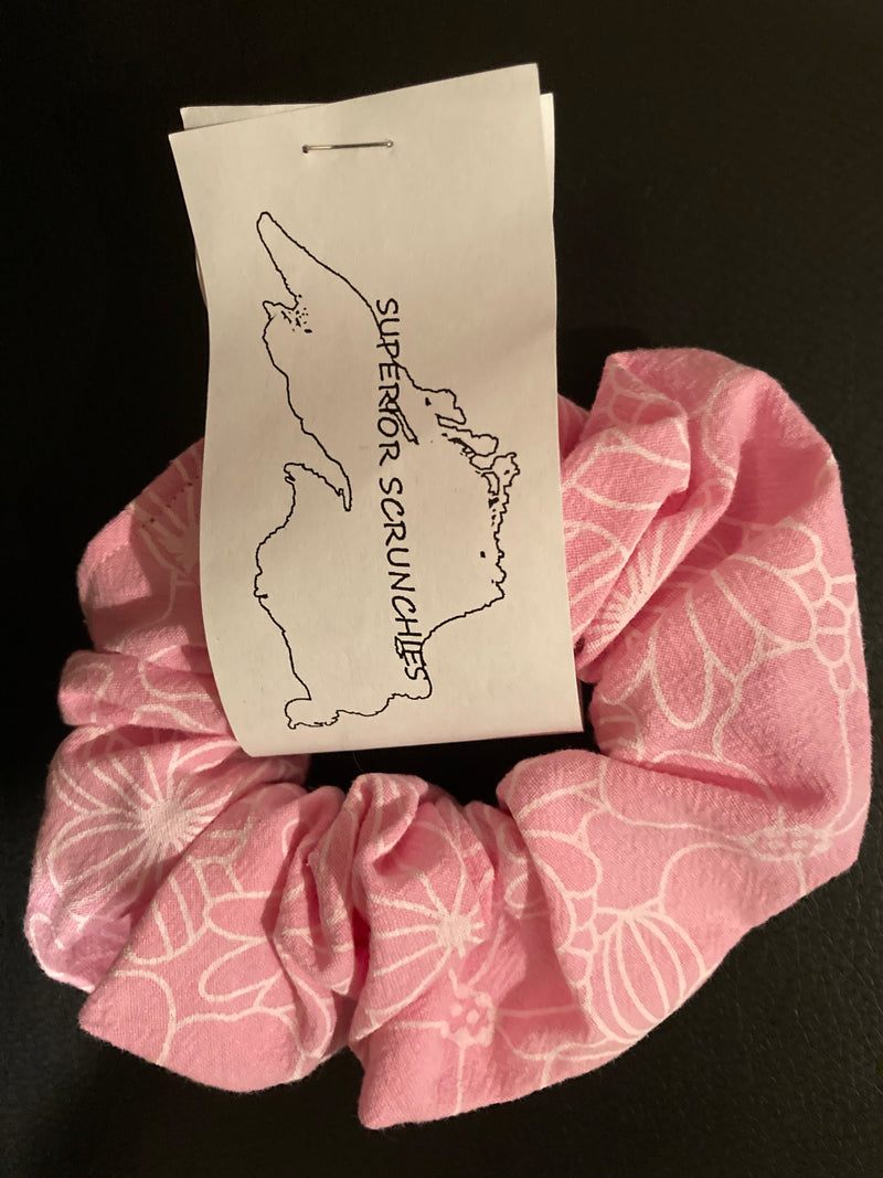 Superior Scrunchies Pink with White Flowers Large