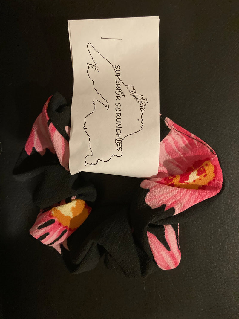 Superior Scrunchies Black with Pink Flowers Large