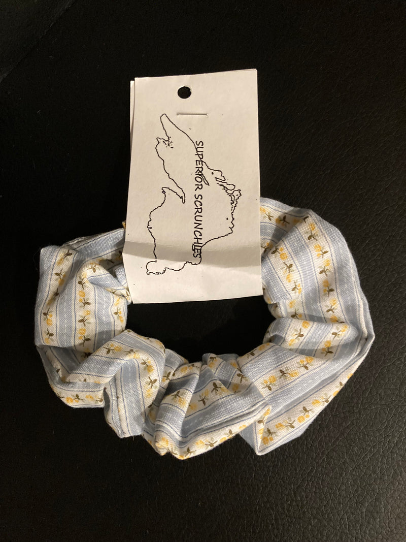 Superior Scrunchies Yellow Flowers and Blue Stripes